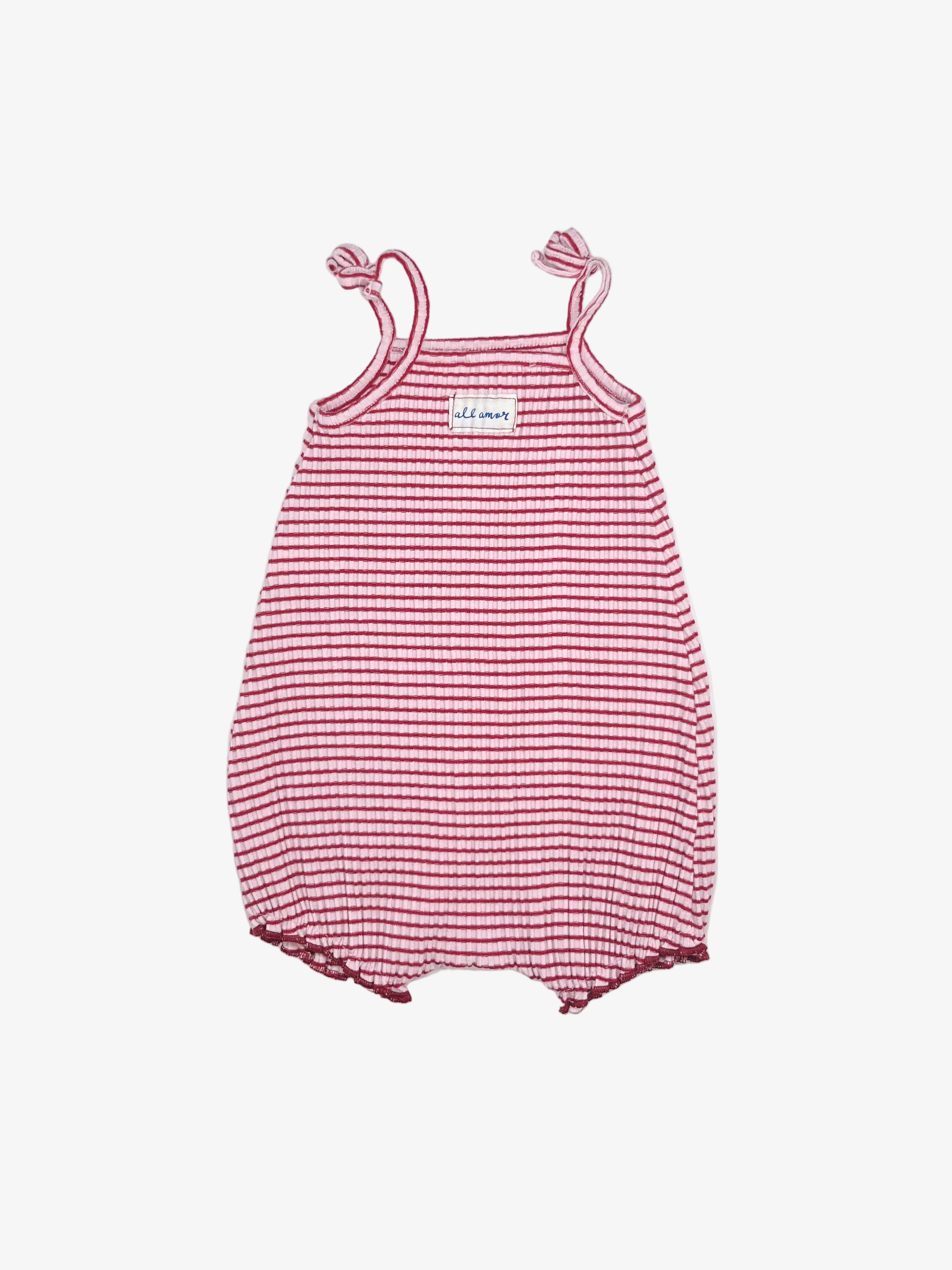 Zara - Striped Romper with Flocked Heart (Size 6–9 months)