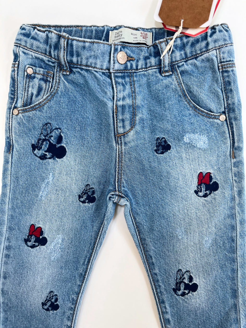 Zara – Jeans with Minnie Mouse Embroidery (Size 9–12 months)