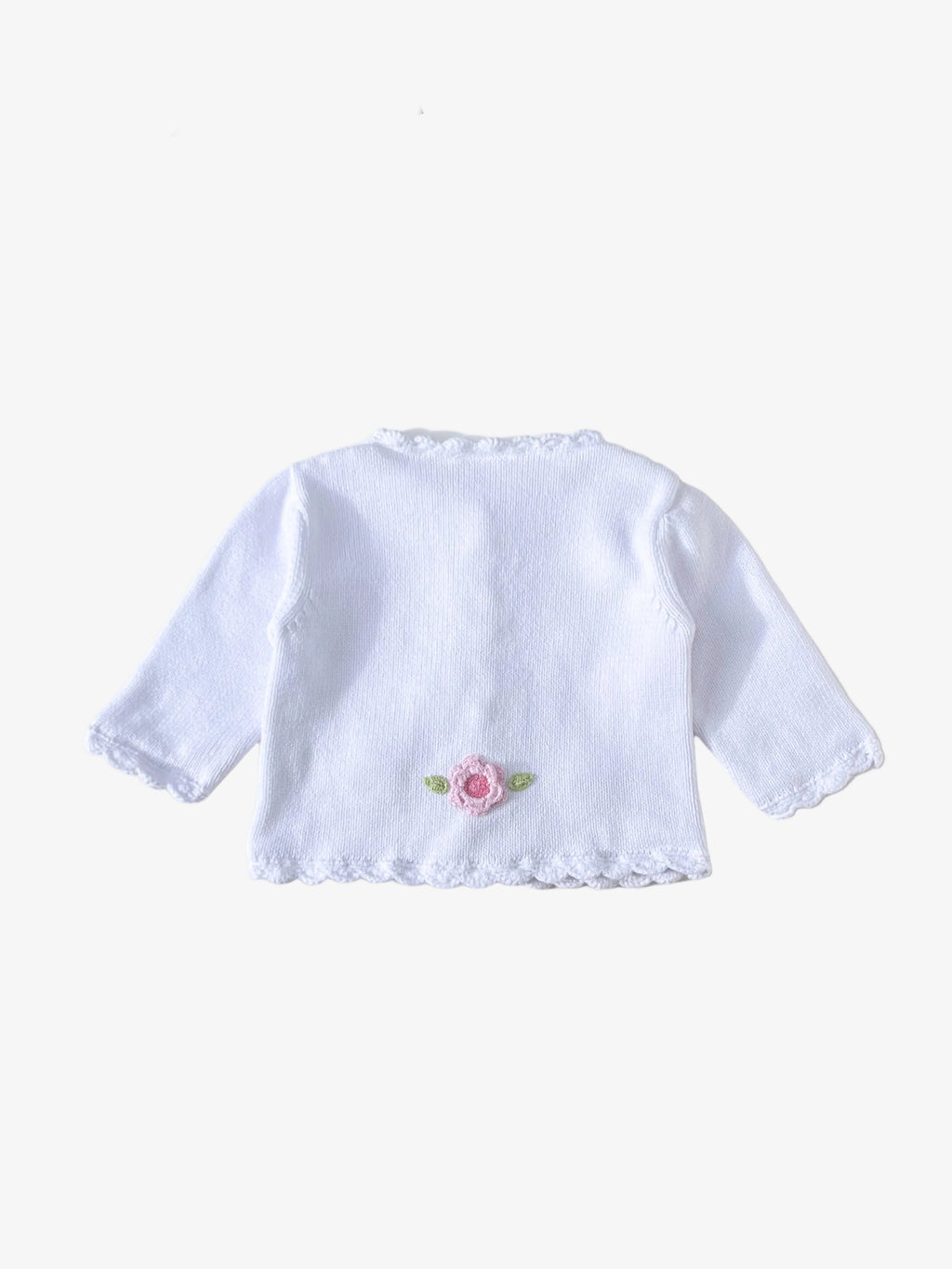 Little English – Cardigan with Crocheted Flowers (Size 9–12 months)