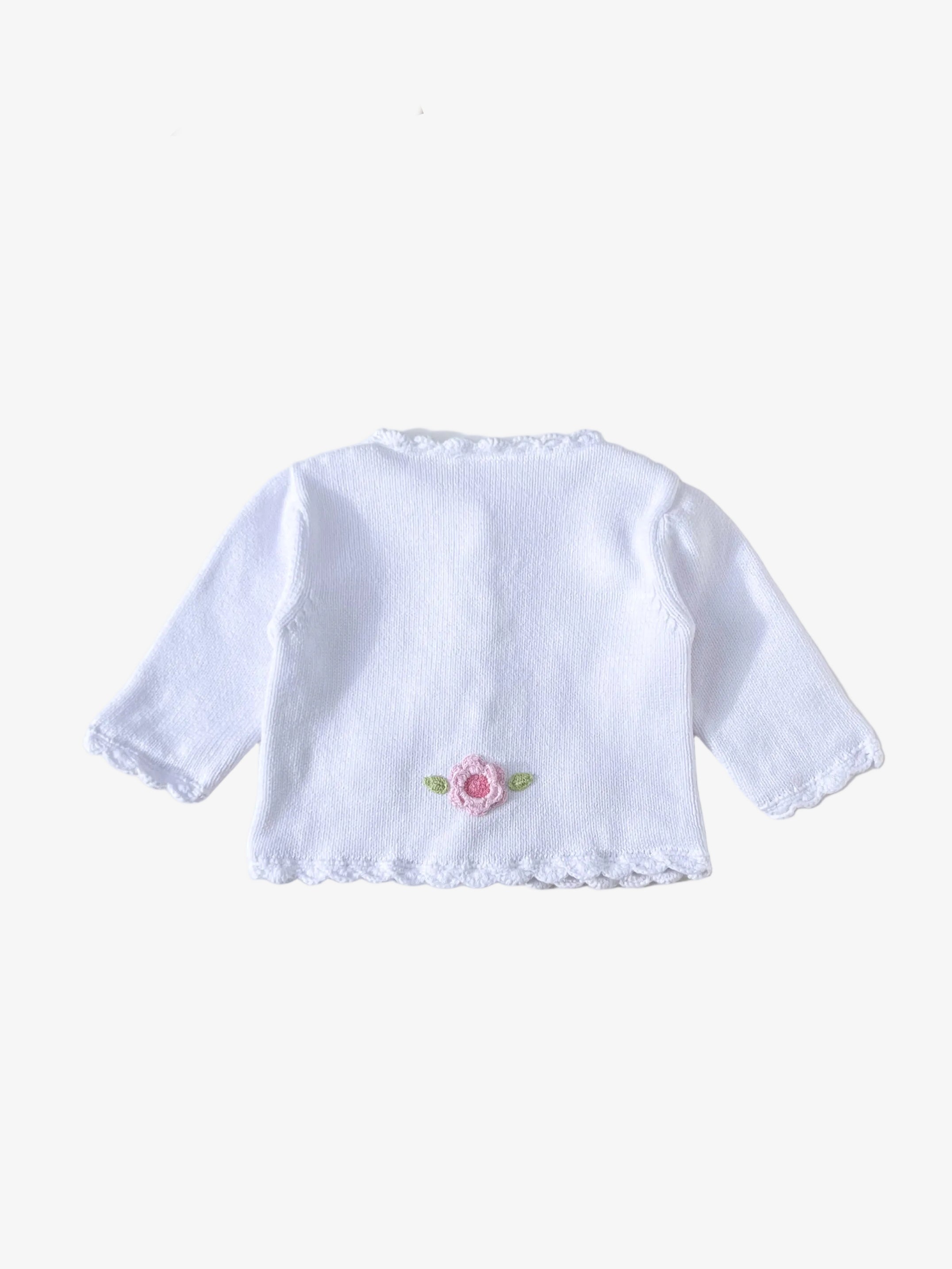 Little English – Cardigan with Crocheted Flowers (Size 9–12 months)