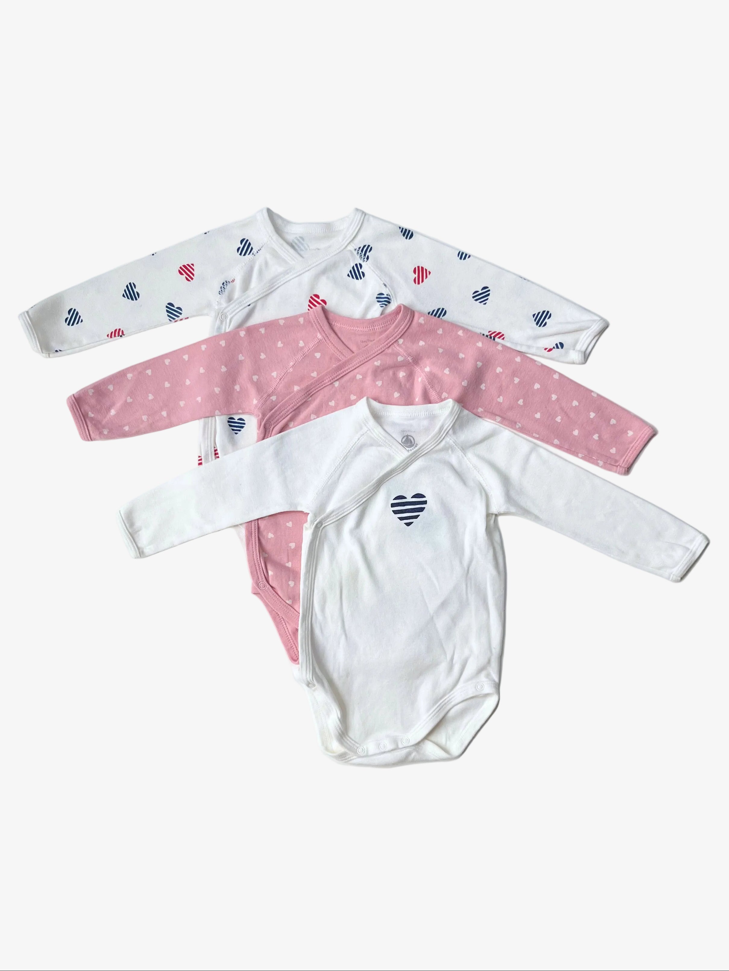 Petit Bateau – Long-Sleeve Onesies (Set of 3, Size 12 months / 74 cm, run small)