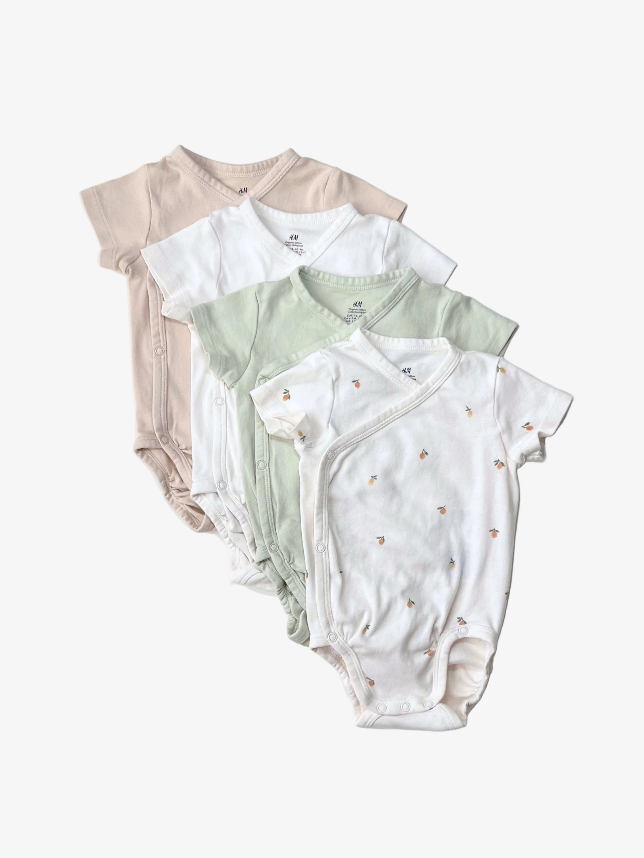 H&M – Kimono-Style Short-Sleeve Onesies (Set of 4, Size 6–9 months)