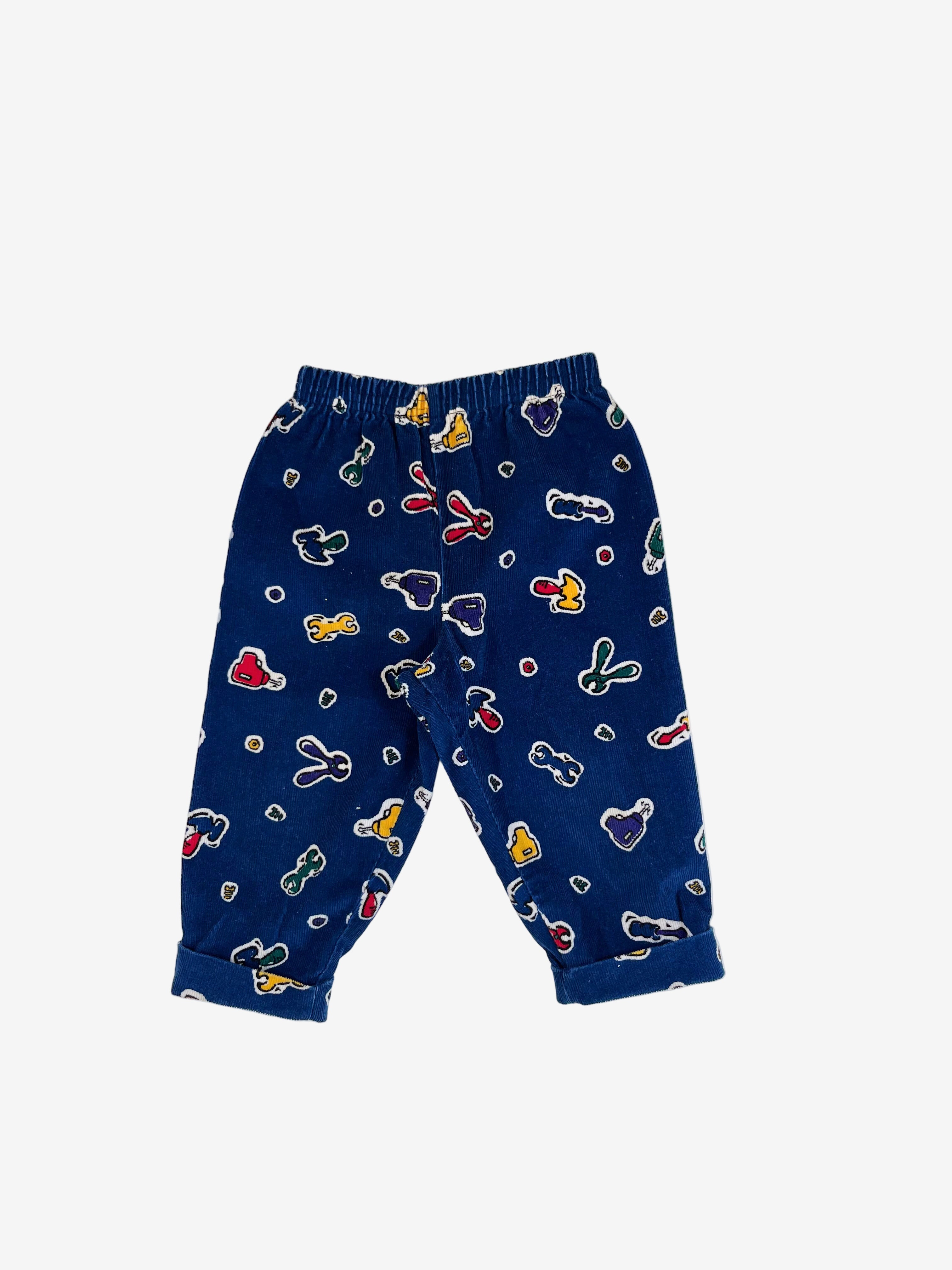 Vintage Corduroy Pants – Construction Tools Print – Size 24 Months