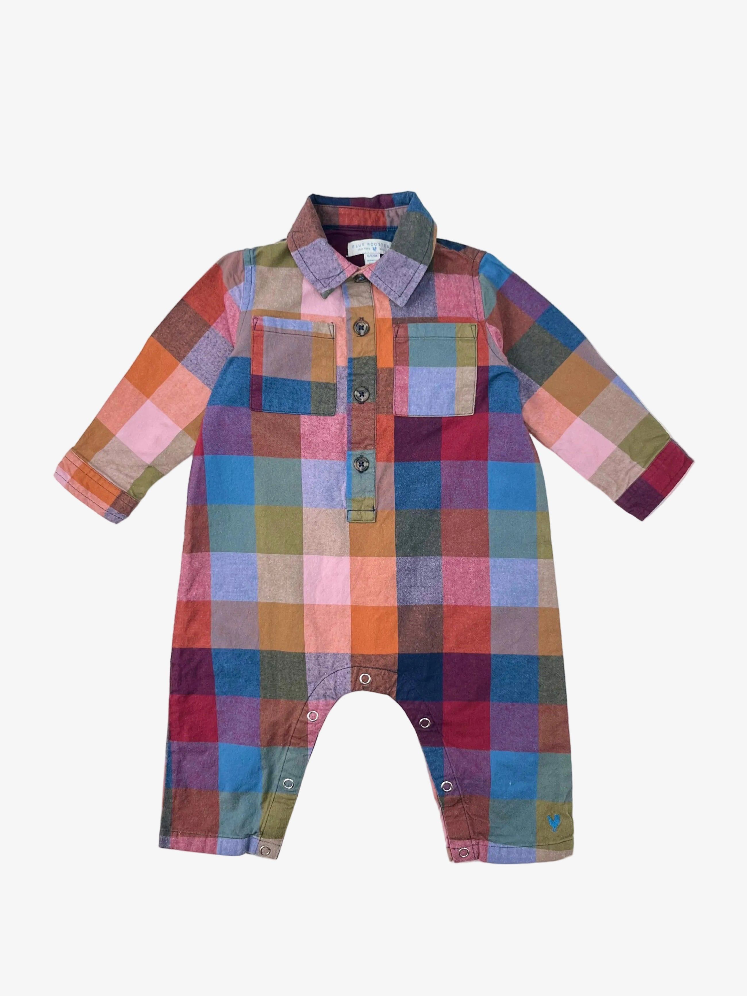 Blue Rooster – Button-Down Romper with Collar (Size 6–12 months)