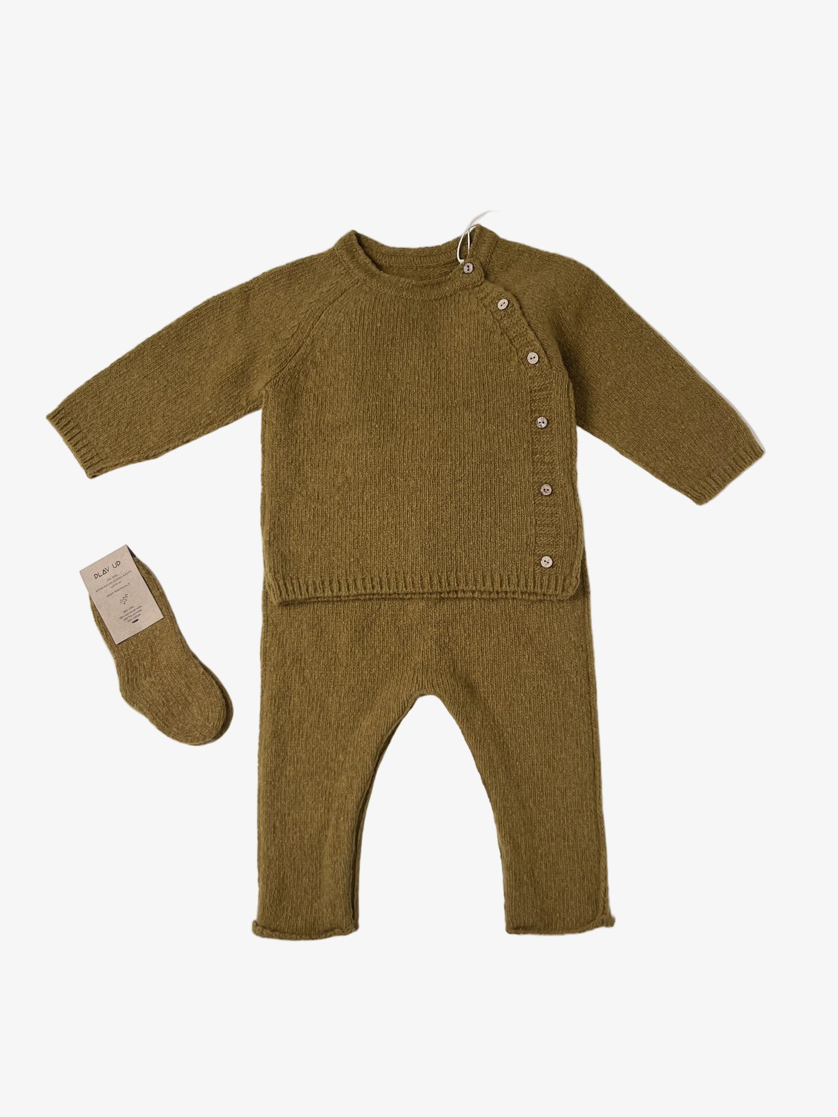 Play Up – Knitted Sweater, Overalls & Socks Set (Size 12 months)