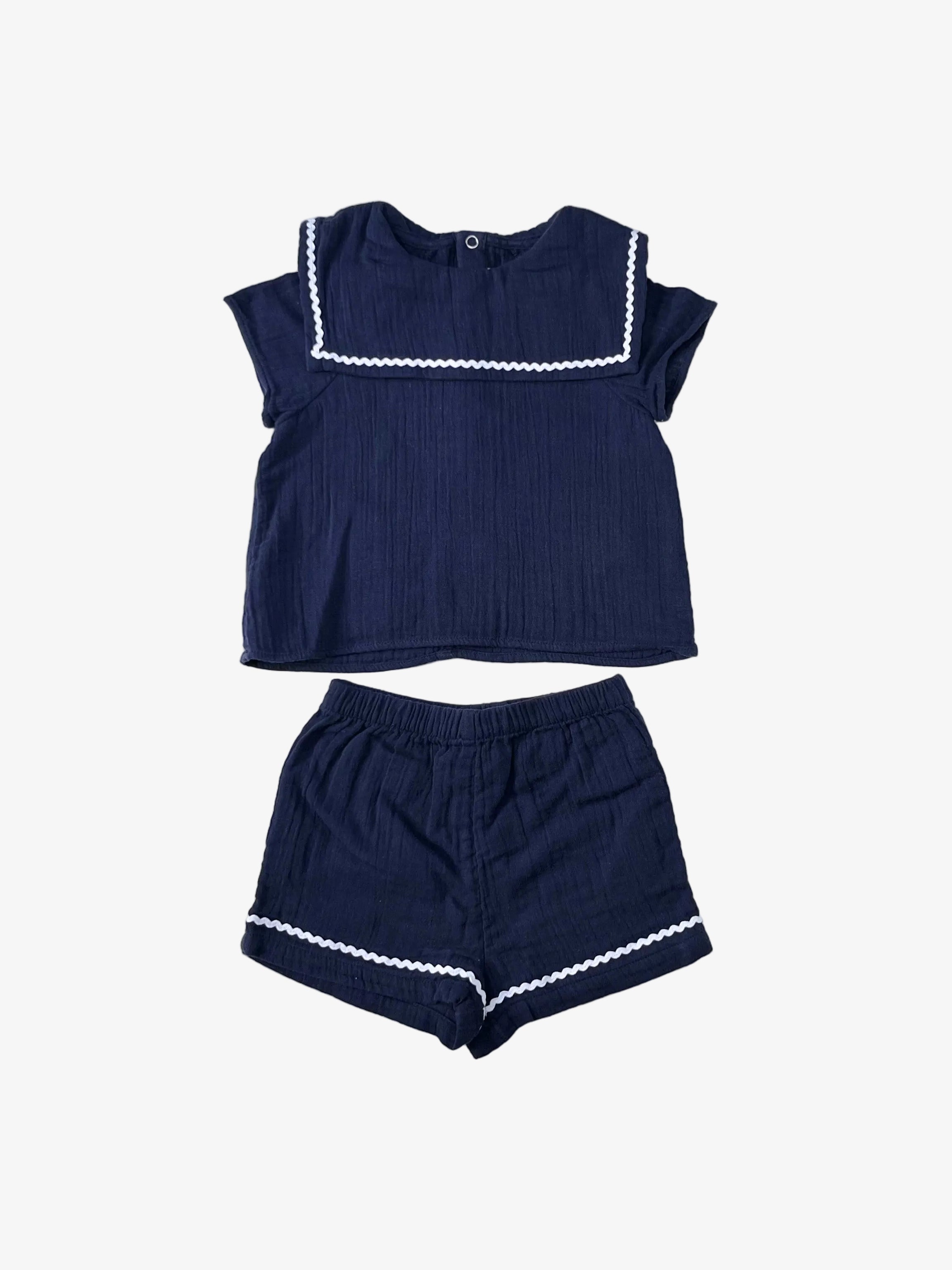 Petit Bateau – Muslin Top & Shorts Set (Size 12 months / 74 cm)