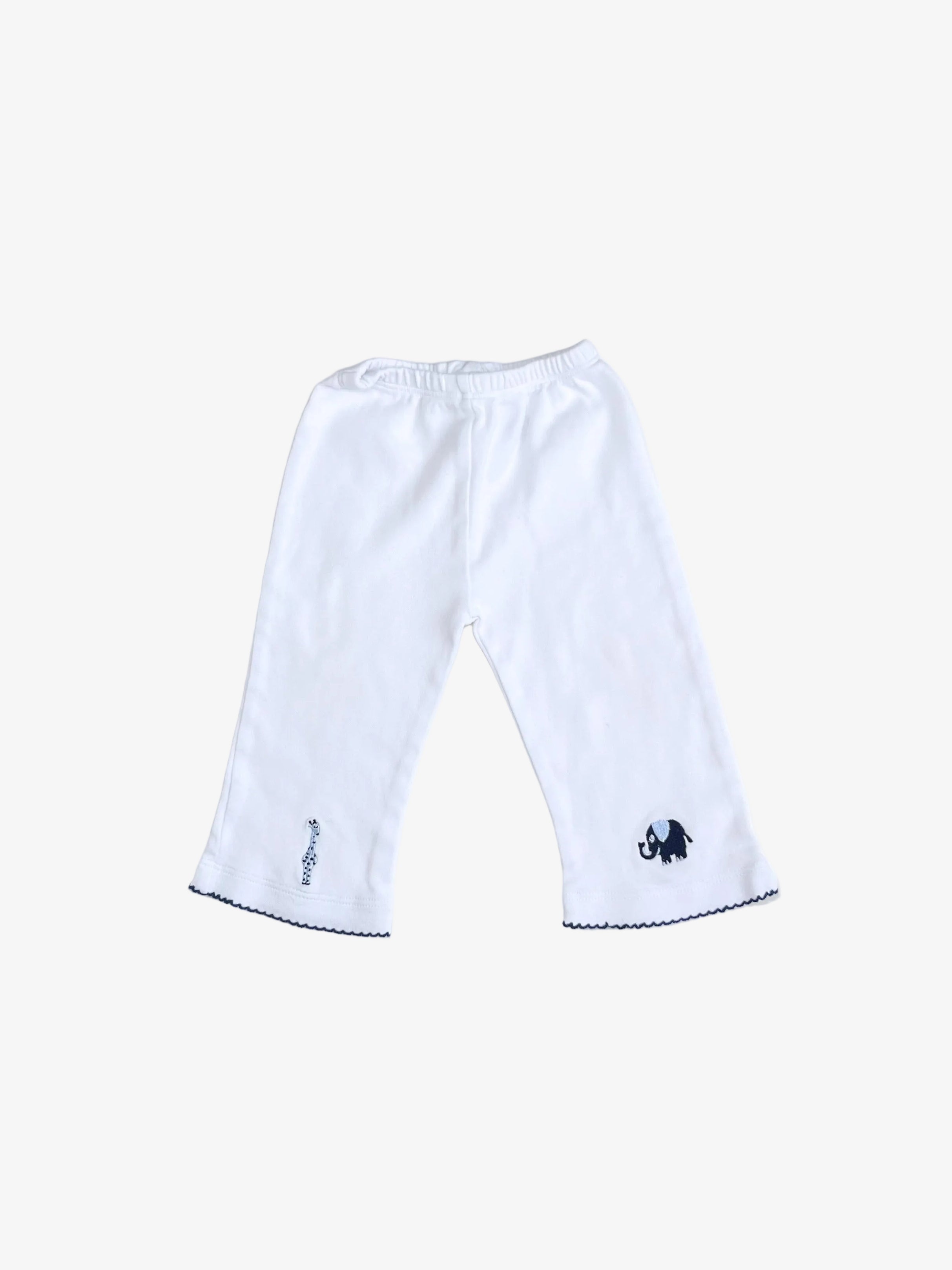 Margery Ellen – Pants with Elephant & Giraffe Embroidery (Size 3–6 months)