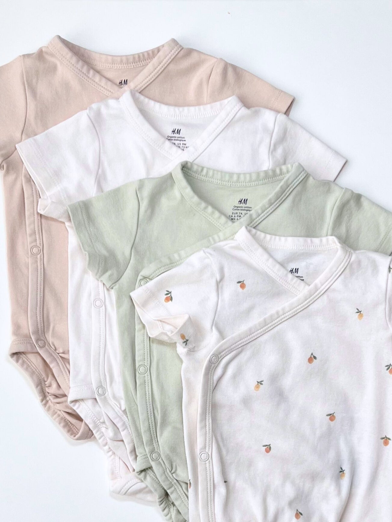 H&M – Kimono-Style Short-Sleeve Onesies (Set of 4, Size 6–9 months)