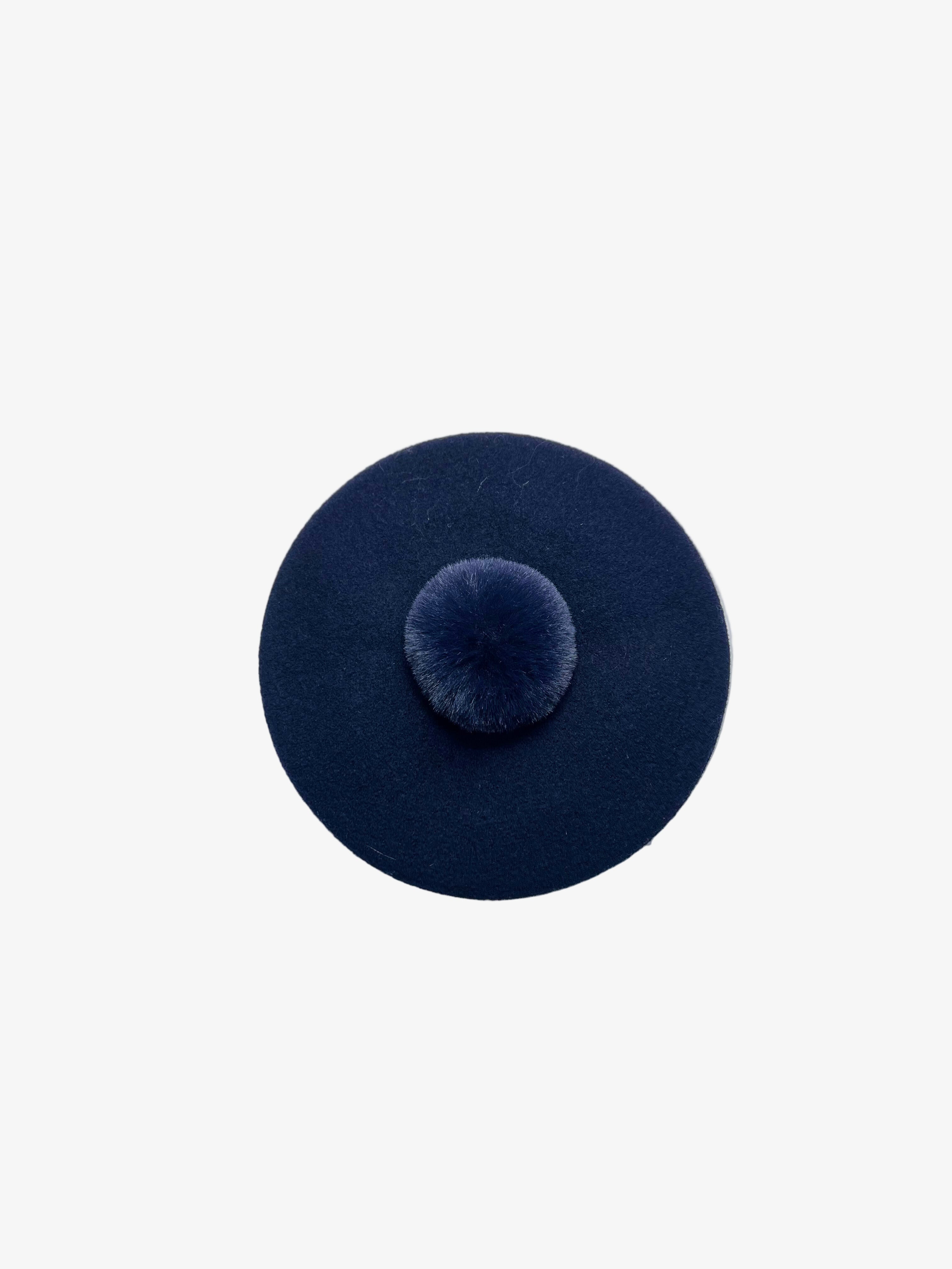 Jacadi – French Wool Beret with Faux Fur Pom-Pom (Size 6–8 Years / 55 cm)