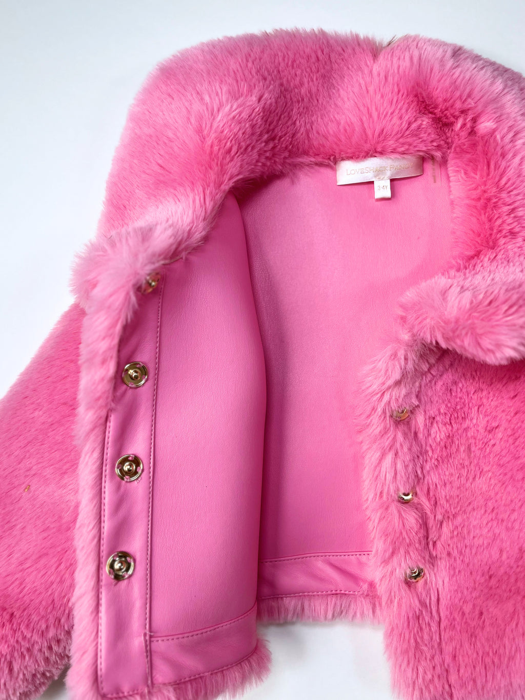 LoveShackFancy – Pink Faux Fur Jacket (Size 3–4 years)