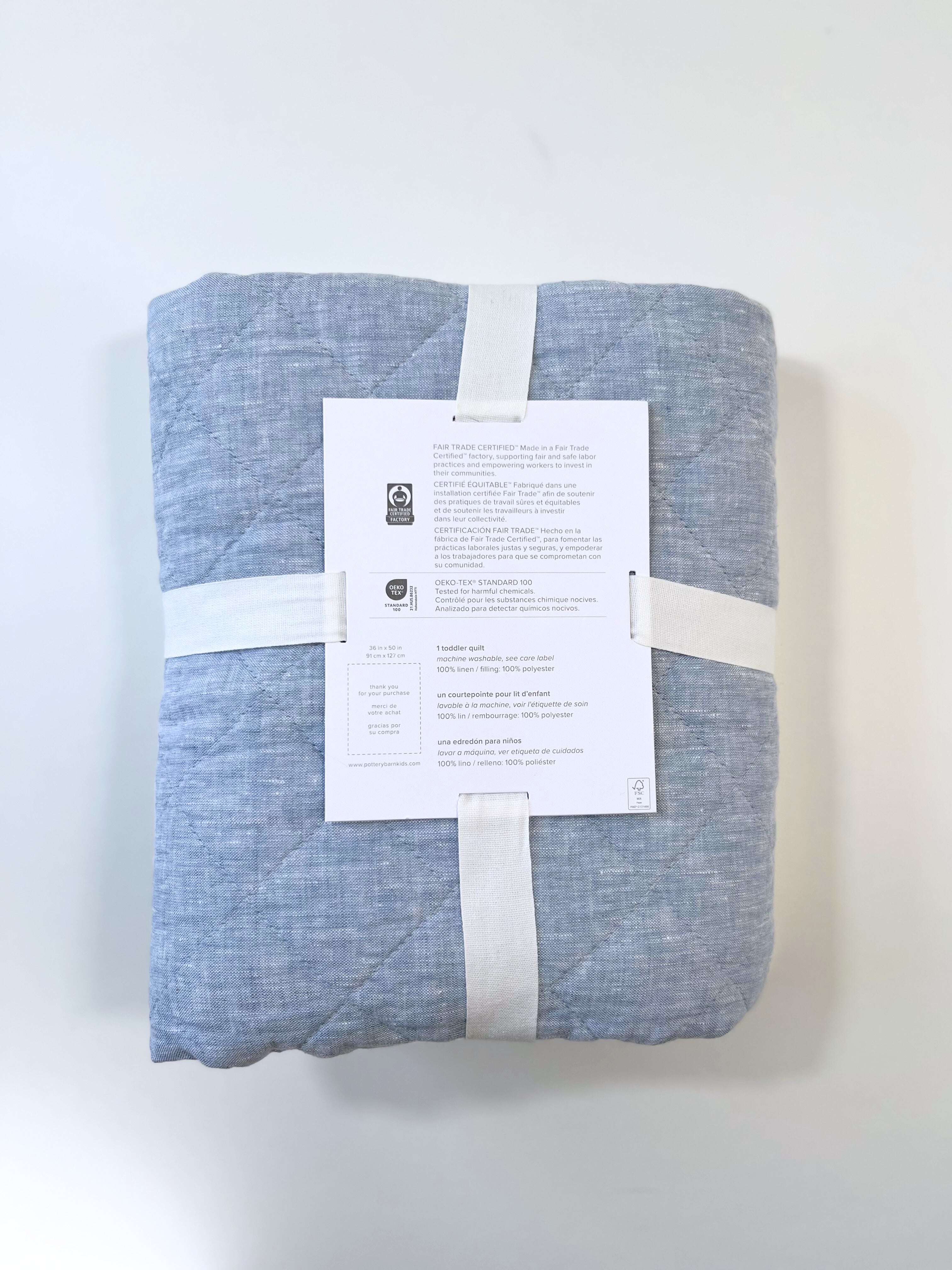 Pottery Barn – European Linen Quilt (Toddler Size 36×50 in, New)