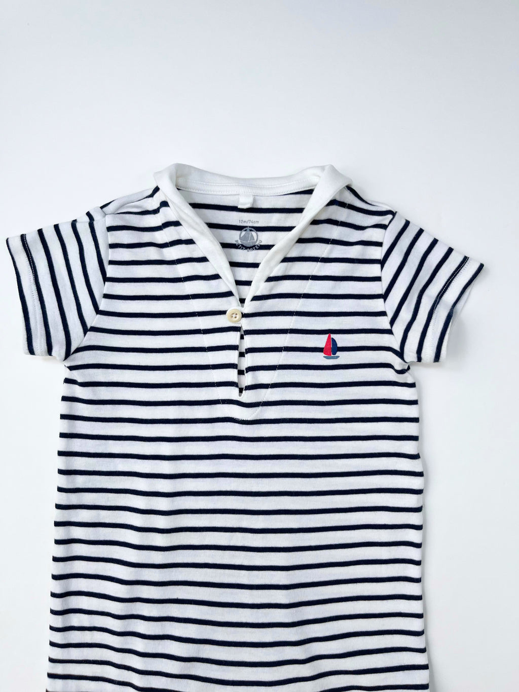 Petit Bateau – Short-Sleeve Romper (Size 12 months / 74 cm, runs small)