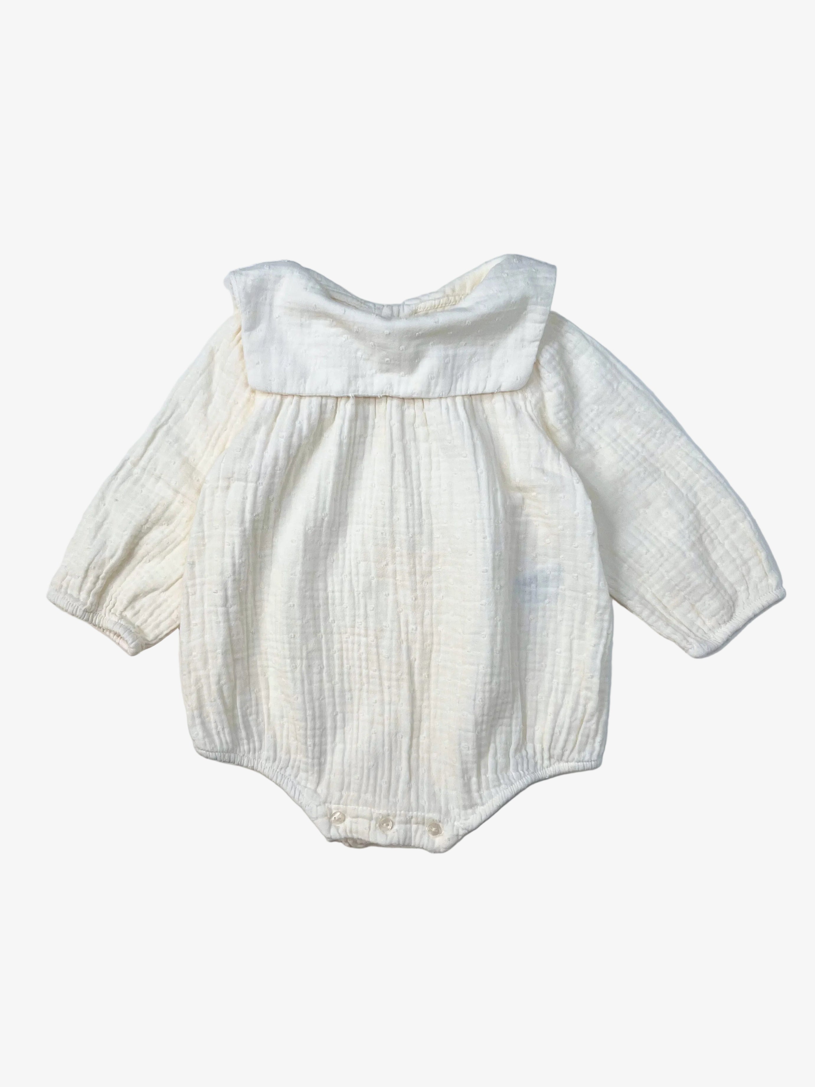 Zara – Muslin Romper with Big Collar (Size 6–9 months)