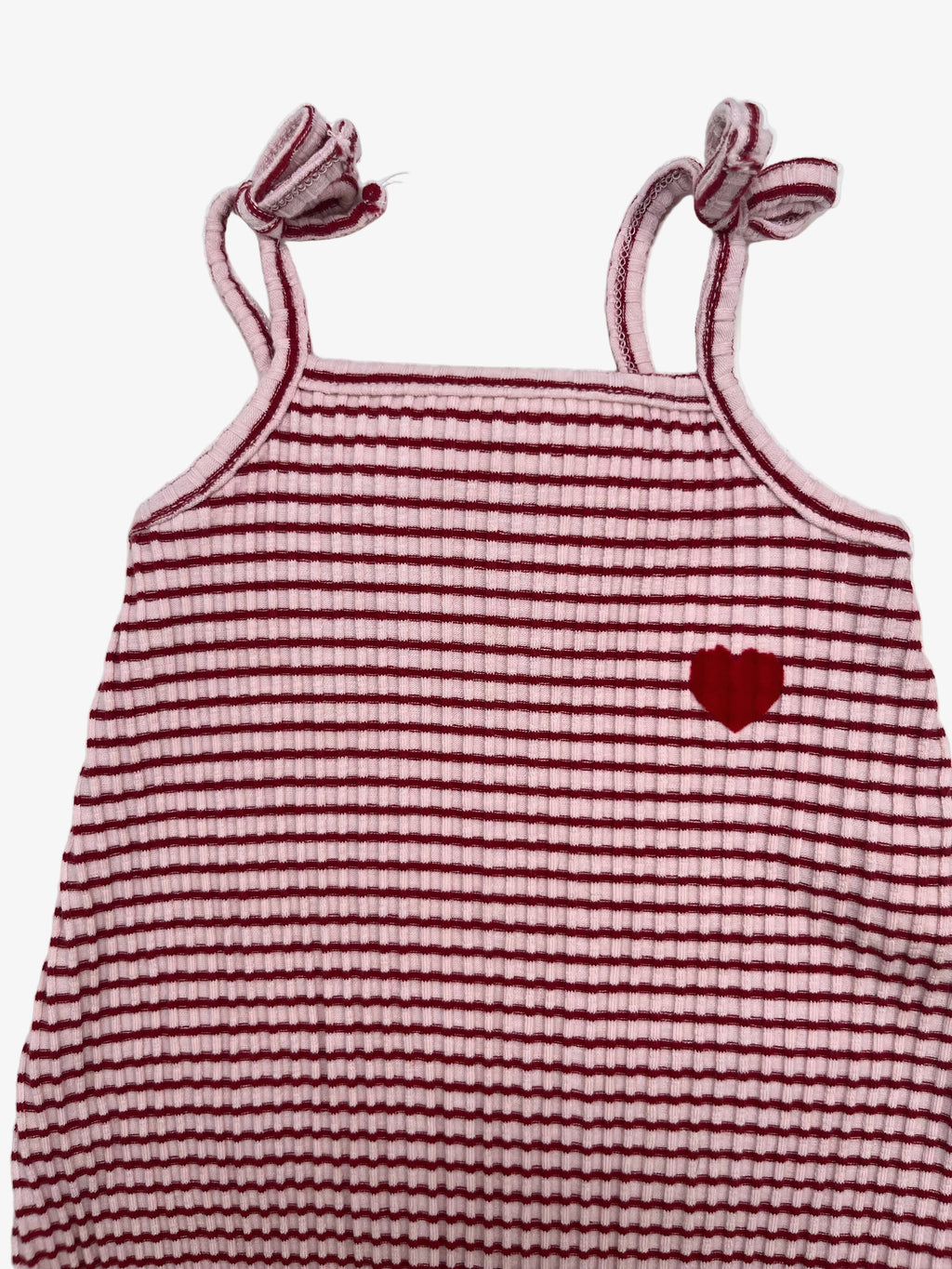 Zara - Striped Romper with Flocked Heart (Size 6–9 months)