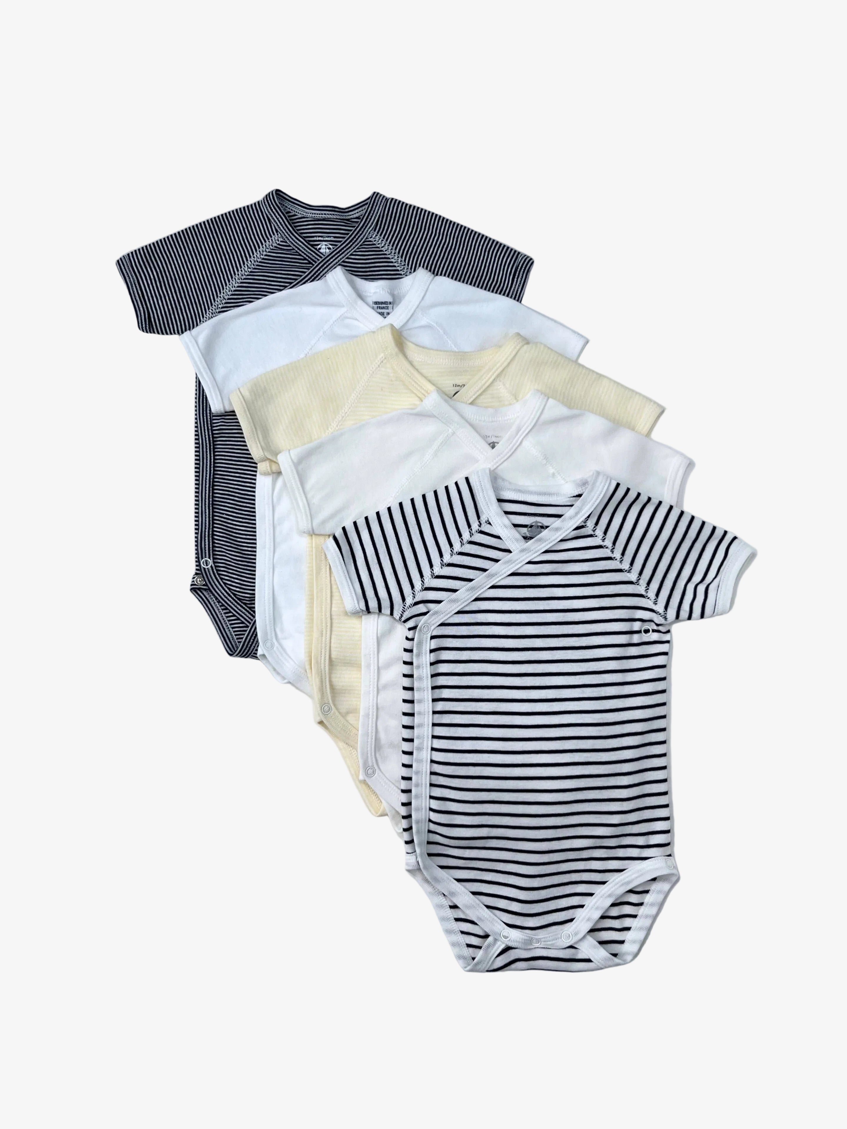 Petit Bateau – Set of 5 Onesies (Size 12 months / 74 cm, runs small)