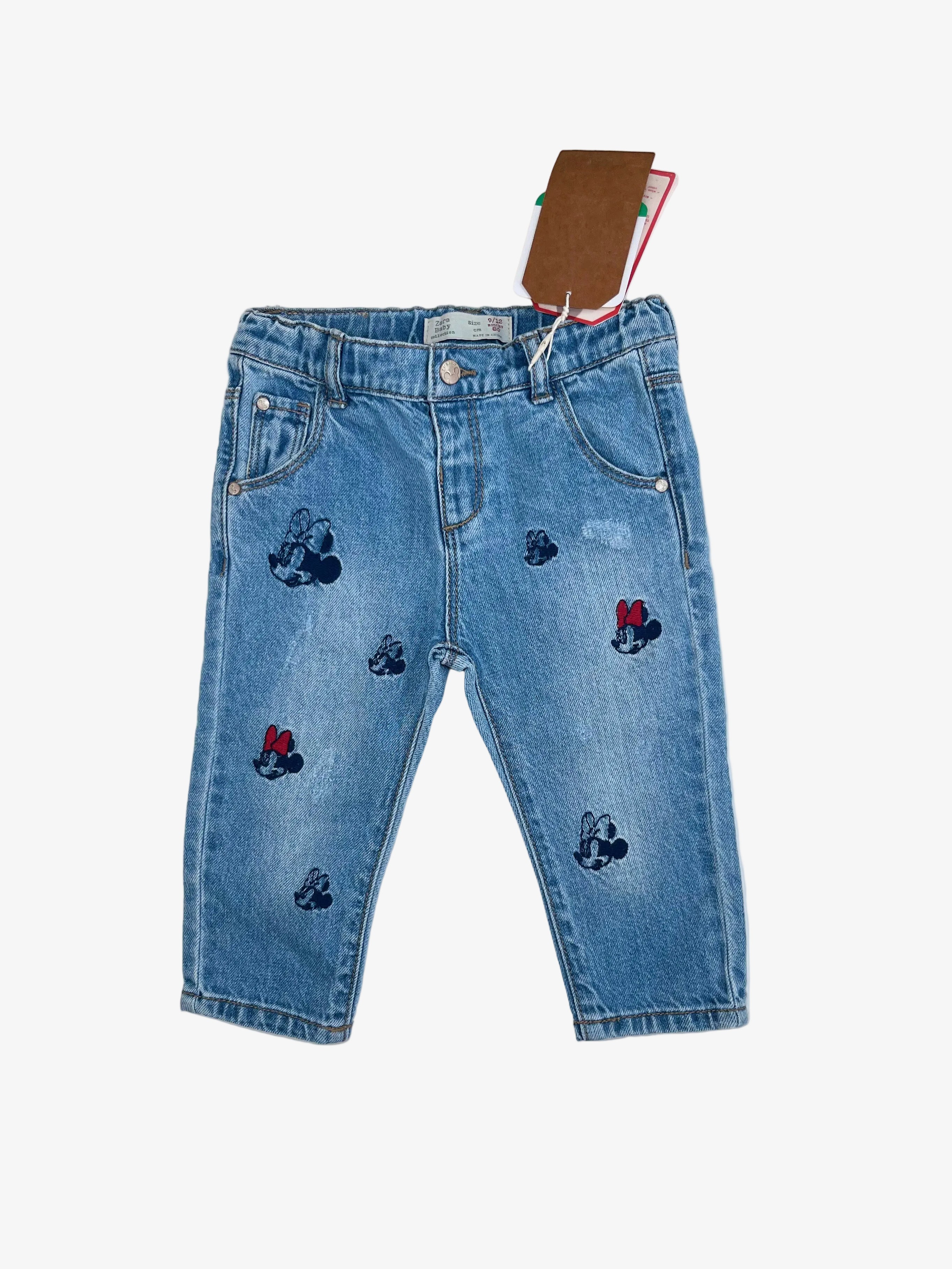 Zara – Jeans with Minnie Mouse Embroidery (Size 9–12 months)